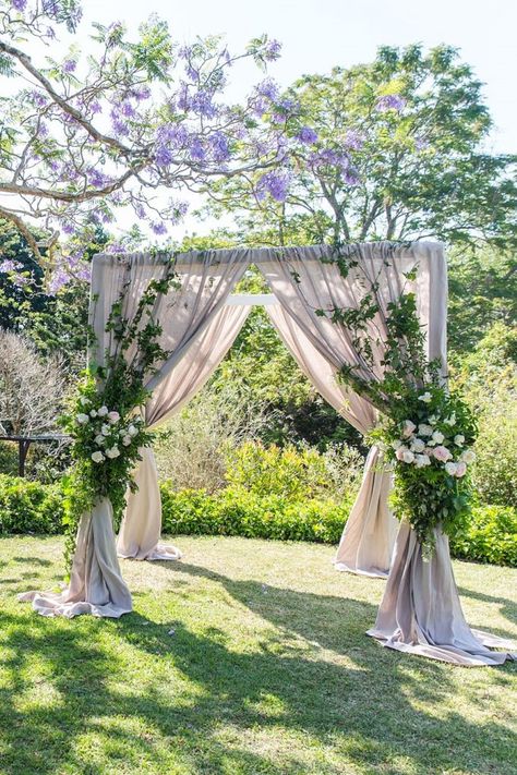 Timber Canopy, Canopy Garden, Ceremony Styling, Noosa Australia, Backyard Wedding Decorations, Wooden Canopy, Wedding Canopy, Love Birds Wedding, Gazebo Wedding