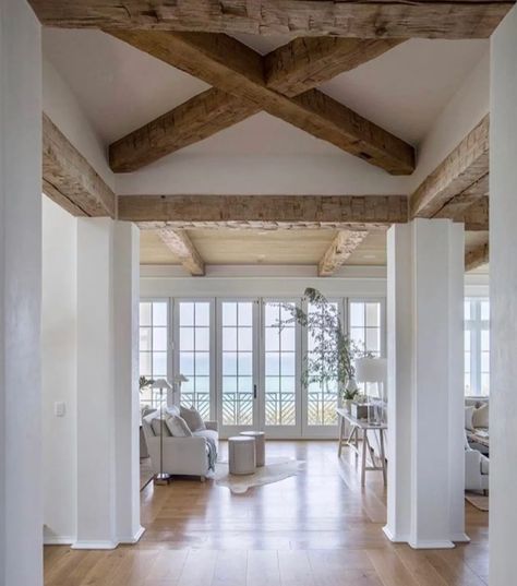 Wooden Beams, New Build, Wood Beams, A Living Room, Farmhouse Design, Cheap Home Decor, House Inspo, Malaga, White Walls