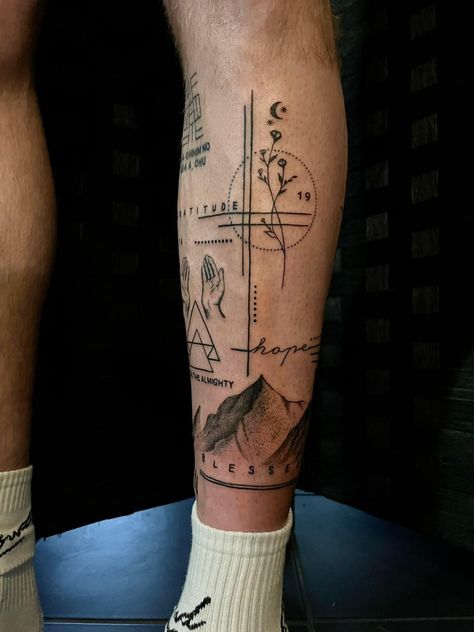 Thigh Sleeve Men, Perspective Tattoo Illusions, Men’s Thigh Tattoos, Quad Tattoo For Men, Geometric Tattoo Eagle, Philosophy Tattoos, Straight Line Tattoo, Concept Tattoo, Mens Body Tattoos