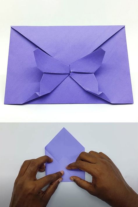 Letter Folding Ideas, Letters Origami, Make Paper Envelope, Letter Origami, Origami Letters, Butterfly Envelope, Envelope Origami, Step By Step Origami, Origami Butterfly Easy