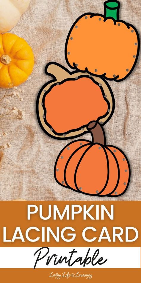 Pumpkin Lacing Card Printable Homeschool Fall Activities, Pumpkin Activities Preschool, October Activities, Lacing Cards, Pumpkin Activities, Fall Activity, Gross Motor Activities, Life Learning, Homeschool Learning