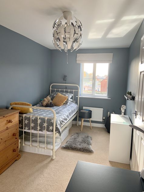 Denim Drift walls, Ikea light, John Lewis Bedding Dulux Denim Drift Bedroom, Denim Drift Bedroom, Boys Bedroom Paint Color, John Lewis Bedding, Ikea Light, Boys Bedroom Colors, Denim Drift, Boys Bedroom Paint, Boy Toddler Bedroom