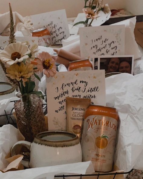 How sweet are these custom cards?! Swipe to see the gift baskets @swartzentruberachel created for her bridesmaids! Hippy Gifts, Basket Gift, Natural Glow, Custom Cards, Gift Basket, The Gift, Gift Baskets, Baskets, Gift Ideas