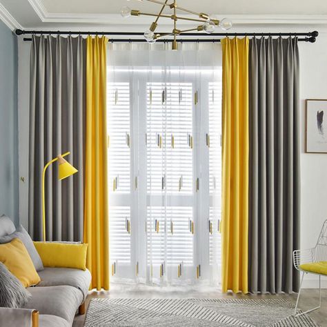 Yellow Curtains Living Room, Grey Curtains Living Room, Grey And Yellow Living Room, Patterned Curtains, Curtains Living Room Modern, Patchwork Curtains, Yellow Curtains, Living Room Decor Curtains, Yellow Living Room