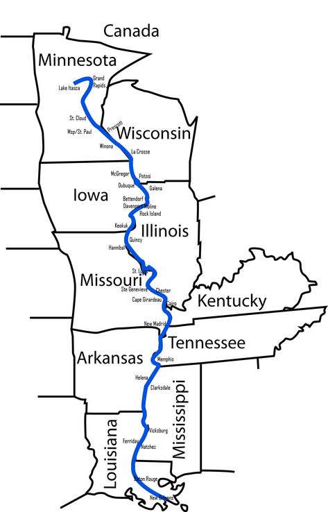 The Course of the Mississippi - i wanna boat down this whole thing French Quarter Map, Mississippi Flag, New Madrid, Illinois River, Civilian Conservation Corps, Maps For Kids, Northern Minnesota, River Basin, Missouri River