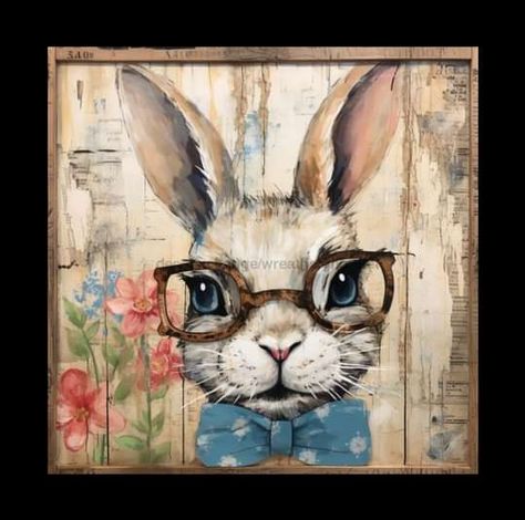 The BUNNIES WITH... - On A Whimm Wreaths and Decor by Dona Wooden Bunny Painting Ideas, Bunny Painting Ideas, Barn Board Projects, Adorable Bunnies, Wooden Bunny, Easter 2023, Crazy Dogs, Bunny Painting, Hippity Hoppity