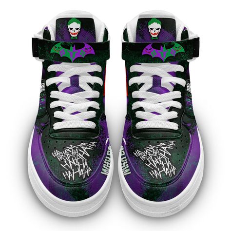 Joker Air Mid Shoes Custom Sneakers Fans All of our Air Mid Shoes styles are custom-made-to-order and handcrafted to the highest quality standards. High-quality rubber sole for traction and exceptional durability Lace-up closure for a snug fit. Each designed pair is one-of-a-kind, combining handcrafting tradition, quality, and modern style. Features a semi-glossy leather to make the shoes more breathable and easier to clean. Material: Microfibre leather: chemical & abrasion resistance, anti-crea Green Custom Shoes, Joker Shoes, Reaper Drawing, Custom Jordans, Mid Shoes, Air Force Shoes, Custom Shoes Diy, Designed Shoes, Nike Shoes Girls