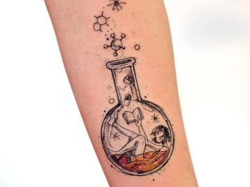 Pharmacist Tattoo Chemistry Tattoo, Tattoo Fairy, Science Tattoo, Alchemy Tattoo, Science Tattoos, Bottle Tattoo, Meaningful Tattoos For Women, San Paolo, Small Meaningful Tattoos