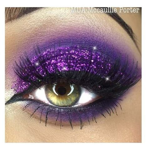 Eyeshadow Purple, Cheer Makeup, Black Smokey Eye Makeup, Birthday Makeup Looks, Glitter Eye Shadow, Sparkly Eyeshadow, Sparkly Makeup, Purple Eye Makeup, Glitter Eye Makeup