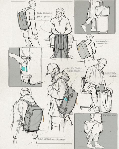 JP on Instagram: “Backpack sketches. How to use it. . . . . . . . . #sketch #sketchbook #sketchdaily #doodle #doodlesofinstagram #art #artistsoninstagram…” Backpack Design Concept, Eminem Drawing, It Sketch, Backpack Drawing, Backpack Art, Inktober 2024, Industrial Design Sketch, Perspective Art, Figure Sketching