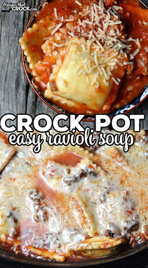 Easy Crock Pot Ravioli Soup - Recipes That Crock! This Easy Crock Pot Ravioli Soup is not only super easy, it is also super flavorful! My family devoured it the first night and the leftovers! Crock Pot Ravioli, Crockpot Ravioli, Ravioli Soup, Crockpot Soup Recipes, The Leftovers, Crock Pot Soup, Crock Pot Slow Cooker, Crockpot Recipes Slow Cooker, Slow Cooker Soup