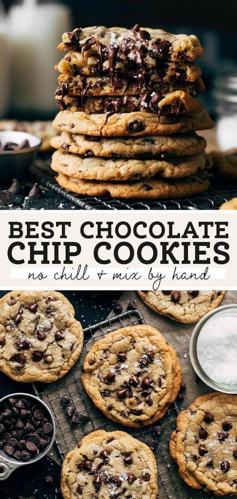 This is going to be your new favorite chocolate chip cookie recipe. It's no chill, mixed by hand, and the cookies are ready in 30 minutes. They turn out soft and gooey on the inside, and crisp and chewy on the outside. They're just the perfect chocolate chip cookies. #chocolatechipcookies #cookies #cookierecipe #butternutbakery | butternutbakeryblog.com Homemade Chocolate Chip Cookies Soft And Chewy, Chocolate Chip Cookies Crispy Chewy, Chewy Chocolate Chip Cookies No Chill, Chocolate Chip Cookies No Baking Powder, Best Milk Chocolate Chip Cookies, One Dozen Chocolate Chip Cookies, The Ultimate Chocolate Chip Cookie, Mcdonalds Chocolate Chip Cookies, World's Best Chocolate Chip Cookies