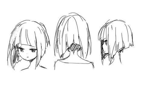 Short Straight Hair Drawing, Bob Drawing Hair, Short Hair Reference Drawing Female, How To Draw Short Hair, Short Hair Reference, Short Anime Hair, Hair References Drawing, Short Hair Anime, Short Hair Drawing