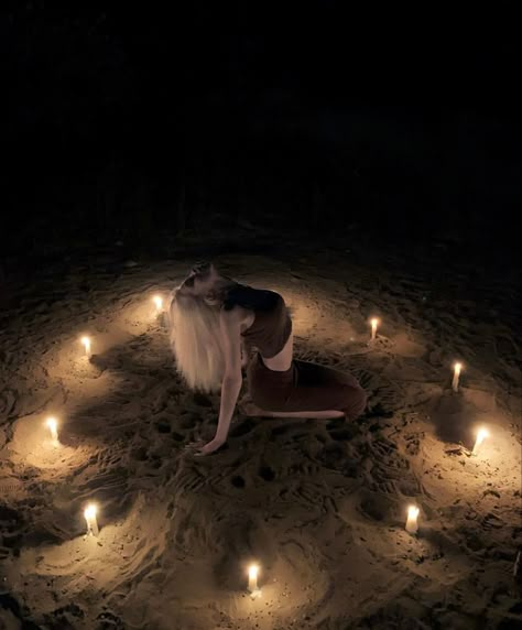 Sea Witch Photoshoot, Occult Ritual Aesthetic, Sea Witch Aesthetic Dark, Dark Feminine Energy Lilith, Siren Photoshoot Dark, Candle Photoshoot, Night Time Photography, Beach Candle, Beach At Night