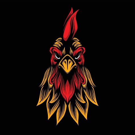 Rooster Logo Design, Angry Rooster, Tattoos Pets, Pet Tattoo Ideas, Rooster Head, Rooster Illustration, Rooster Vector, Rooster Silhouette, Tato Tradisional