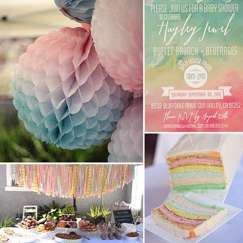 Pin for Later: 65 of the Best Baby Shower Themes A Dreamy Watercolor-Inspired Baby Shower Baby Shower Themes Neutral Spring, Diy Onesies, Baby Shower Themes Neutral, Dreamy Watercolor, Baby Shower Pin, Bubbly Bar, Watercolor Baby Shower, Boy Diy, Adventure Baby