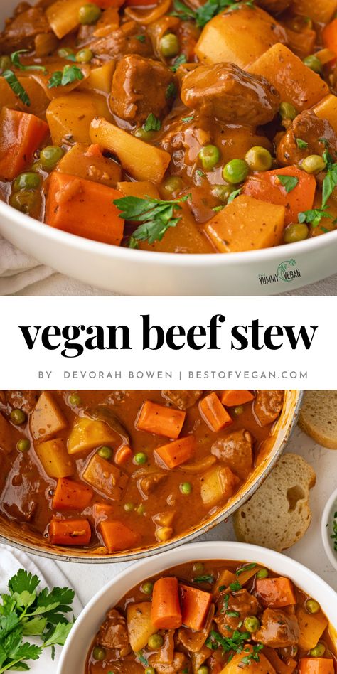 Get ready to fall in love with our Classic Vegan Beef Stew! 😋 Packed with mouth-watering flavors and healthy nutrients, this hearty stew is perfect for cozying up in the fall. Don't miss out on this scrumptious dish – Get the full recipe now! 💚 Vegan Beef Stew, Hearty Stew, Vegan Beef, Vegan Worcestershire Sauce, Vegan Stew, Comfort Dishes, Beef Stew Recipe, Hearty Stews, Beef Stew