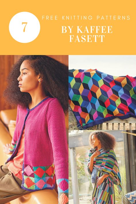 A Burst of Colour by Kaffe Fasset: 7 Free Knitting Patterns Kaffe Fasset Knit, Kaffe Fassett Knitting Sweaters, Kaffe Fassett Knitting Patterns, Kaffe Fassett Knitting, Knitted Coat Pattern, Free Patterns Knitting, Chunky Knit Headband, Rabbit Knitting Pattern, Easy Knitting Projects