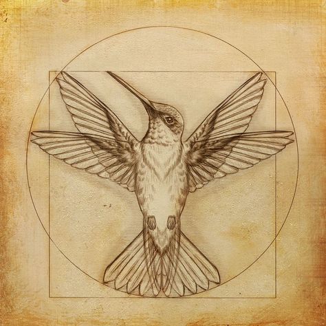 A tattoo sketched by wgcosta. This black and grey hummingbird illustration takes its inspiration from DaVinci's Vitruvian Man |  #tattoo #art #design #davinci #hummingbird Wing Tattoos On Back, Hummingbird Illustration, Hummingbird Drawing, Vogel Tattoo, Istoria Artei, Vitruvian Man, Men Tattoos, Drawing Tattoo, Hummingbird Tattoo