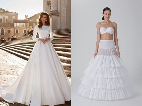 You’ve found your dream A-line or Ball wedding gown, and now it’s time to pick the petticoat! The right one can add a full, elegant appearance to your wedding day look. In addition to the classy appearance, our petticoats add a level of comfort and ease of movement by creating additional space under the skirt. They come in different sizes and volumes. Made of crinoline, ruffles, and bones. 
 #weddingdress #petticoat #weddingfashion #bridalgown #weddinggown #wedding Ball Wedding Gowns, Petticoat Pattern, Wedding Veil Styles, Garter Wedding, Custom Wedding Gown, Wedding Dress Alterations, Veil Styles, Ball Wedding, Unusual Weddings