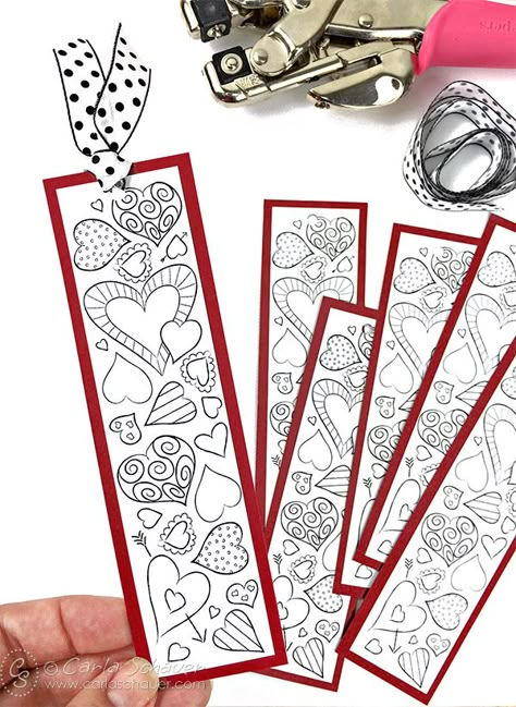 Print Valentine Bookmarks for school. Free printable bookmarks for kids to color from Carla Schauer Designs. Valentine Bookmarks, Valentines Bookmarks, Valentines Bricolage, Free Printable Bookmarks, Valentinstag Party, Heart Bookmark, Valentine's Day Crafts For Kids, Valentine Crafts For Kids, Bookmarks Kids