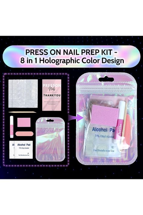 Press on Nails Prep &amp; Application Kit 50 Packs, Nail Application Kit with Everything - Nail Glue, Adhesive Nail Tabs, Cuticle Pusher, Nail File, Nail buffer, Alcohol Pad, Instruction Card Press On Nail Application Instructions, Press On Nail Instruction Card, Press On Nails Instructions, Press On Nails Business, Nail Application, Business Nails, Nail Business, Small Business Packaging Ideas, Business Packaging