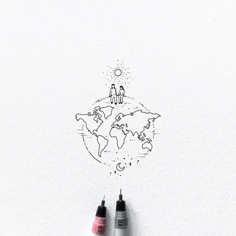 World Globe Illustration, World Globe Tattoos, Email Illustration, Globe Tattoo, Globe Drawing, Globe Tattoos, Landscape Tattoo, World Tattoo, Travel Illustration