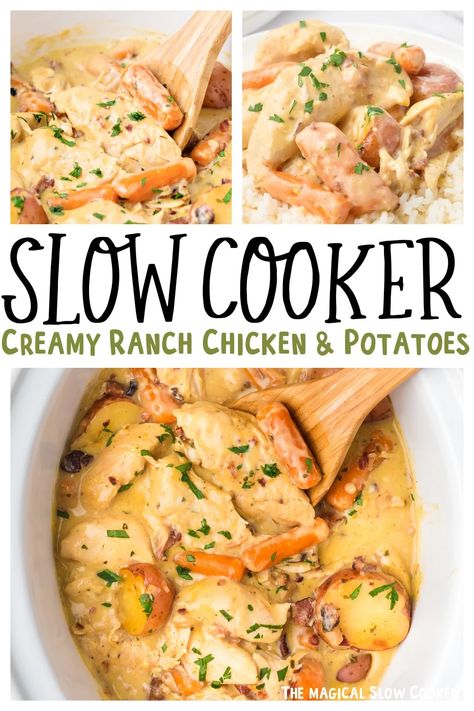 Potato Chicken Carrot Crock Pot, Red Potatoes Chicken, Crockpot Red Potatoes And Chicken, Creamy Chicken And Potatoes Crock Pot, Crockpot Chicken And Carrots Recipes, Chicken Potatoes And Carrots Crockpot, Carrots And Potatoes Crockpot, Chicken Carrots Potatoes Crock Pot, Crockpot Chicken Potatoes Carrots