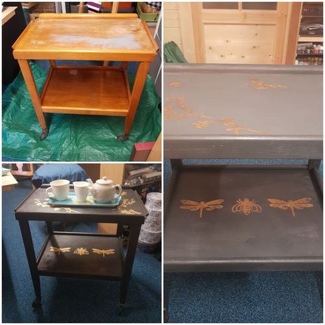 Found for £1 in Oxfam. Painted in rustoleum paints - upcycled tea trolley/ drinks trolley Upcycled Tea Trolley, Rustoleum Paint, Cocktail Trays, Tea Trolley, Tea Chest, Drinks Trolley, Diy Bar, Upcycle Projects, Lounge Furniture