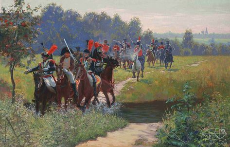 Russian Paintings Gallery - Artists - Cojin Semen - Painting - 'Napoleon's Running Away from the Cossacks' - paintings and artworks by Russian artists Prussian Soldier, Ww1 Art, Military Drawings, Russian Revolution, Imperial Army, Moth Art, German History, Russian Painting, Military Diorama