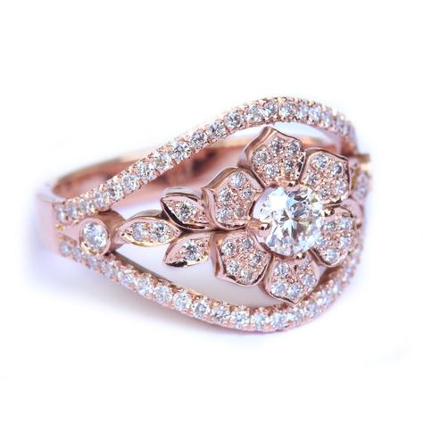 Lily Garden Unique Diamond Engagement Ring  14K Rose Gold Flower Diamond Engagement Ring, Diamond Ring Unique, Flower Diamond Ring, Lily Garden, White Sapphire Engagement Ring, Gold Flower Ring, Unique Diamond Engagement Rings, Aquamarine Engagement Ring, Unique Diamond Rings