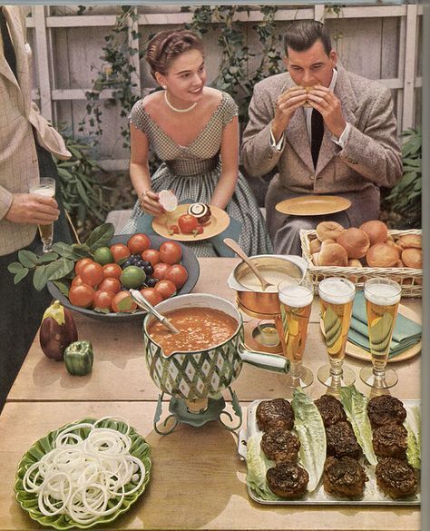 'The Formal BBQ' by glen.h, via Flickr (1958 Life Picture Cookbook) Austin Briggs, Holiday Routine, Wilson Sisters, Kitsch Fashion, Fondue Party, Vintage Housewife, Vintage Food, Look Retro, Deco Retro