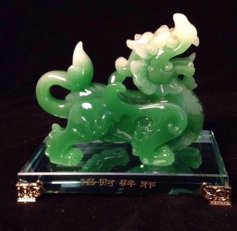 Pi Xiu ( Pi Yao) Green Jade Statue Figurine. Feng Shui Giftware - Pixiu Symbols For Prosperity, Wealth Symbol, Jade Statue, Feng Shui Symbols, Pictures On String, Dragon Tea, Statues For Sale, Asian Dragon, Jade Dragon