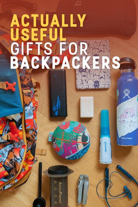 Need to buy a gift for a backpacker or traveler? Forget lame gift lists, here's a list of actually useful gift ideas for travelers and backpackers, straight from a full-time backpacker. All of these items are light, affordable, and important to pack for any long-term backpacking trip or travels. Read on for this backpacker's suggestions! #backpacking #gifts #travel Diy Travel Kits, Travel Backpack Essentials, Backpacking Gifts, Useful Gift Ideas, Gift Ideas For Travelers, Travel Light Packing, Backpacking Essentials, Best Travel Gifts, Travel Gift Ideas