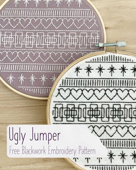 If you’re new to blackwork embroidery and looking for a fun and easy project to get started - ... Free Blackwork Patterns, Blackwork Embroidery Patterns Free, Jumper Design, Blackwork Embroidery Patterns, Cute Ornaments, Blackwork Designs, Jumper Designs, Blackwork Patterns, Blackwork Embroidery