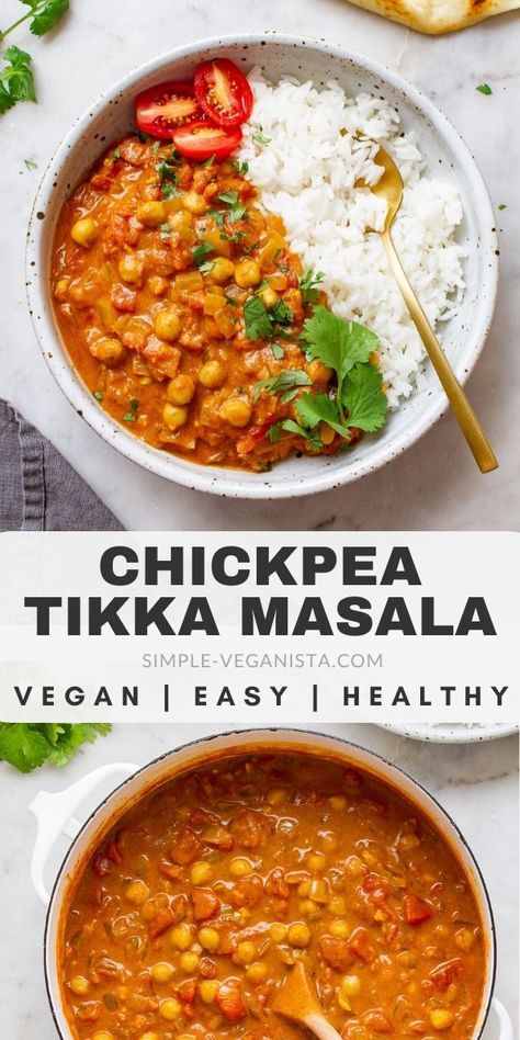 Chickpea Tikka Masala Recipe, Chickpea Tikka Masala, Vegan Tikka Masala, Deep Cleaning Hacks, Tikka Masala Recipe, Resep Diet, Makanan Diet, Chickpea Recipes, Masala Recipe