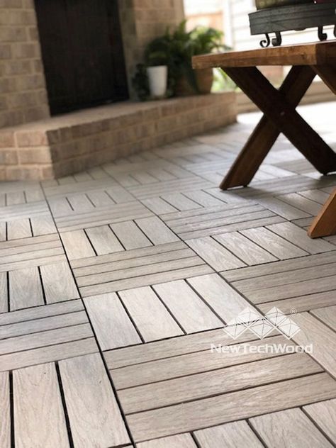 Deck Tiles Front Porch, Tile Decking Outdoor, Outdoor Deck Tile Ideas, Outdoor Deck Flooring Ideas, Outside Tiles Outdoor Spaces, Deck Tiles Ideas, Composite Decking Over Concrete Porch, Deck Tiles Over Concrete, Deck Tiles Over Wood