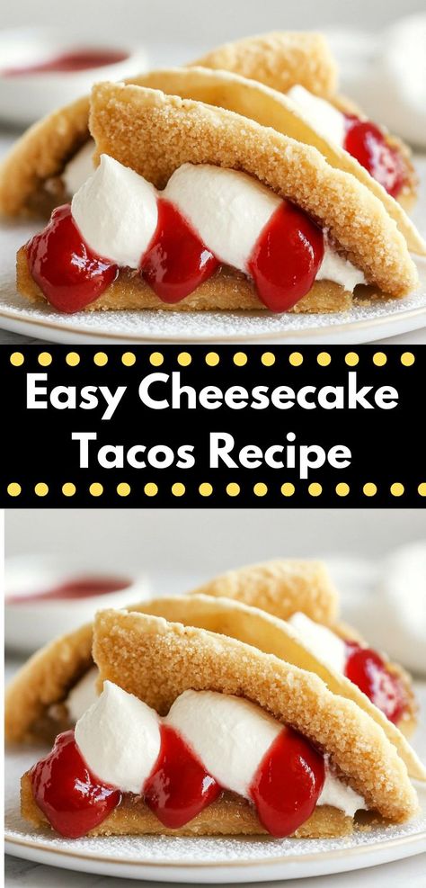 Searching for a fun, family-friendly dessert? These Cheesecake Tacos are simple to make and offer a deliciously unique way to enjoy cheesecake. Perfect for parties or casual evenings at home, they’re sure to impress! Cheesecake Tacos Recipe, Cheesecake Tacos, Sweet Taco, Crispy Taco Shells, Crispy Tacos, Family Desserts, How To Make Cheesecake, Unique Desserts, Taco Stuffed Shells