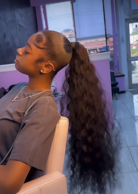 Ponytail Inspo For Black Women, Added Ponytail Hairstyles Black, High Ponytail Curly Black Women, To Ponytail Hairstyles Black, Cute Long Ponytails For Black Women, Cute Weave Ponytail Hairstyles, Slick Puffy Ponytail Weave, Bundles Ponytail Hairstyles Black Women, Water Wave Ponytail Hairstyles