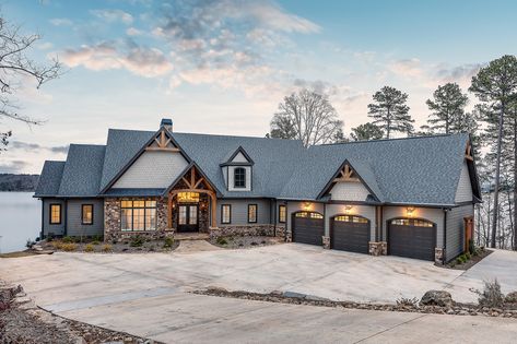 Classic Lake House Custom Home | Clemson Lake House Exterior, Rustic Lake Houses, Lake Houses Exterior, Modern Lake House, Lots Of Windows, Lake House Plans, Up House, Craftsman House Plans, Barn House Plans