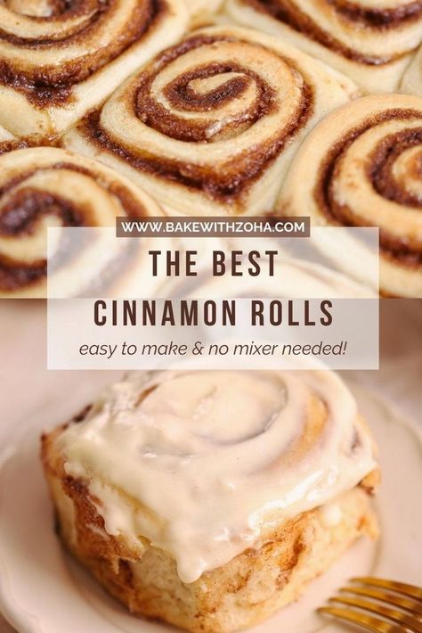 Baking homemade cinnamon rolls doesn't have to be complicated! That's why in today's post, you'll learn how to make these easy cinnamon rolls from scratch. No mixer is needed to whip up these soft, fluffy rolls, topped with a rich cream cheese frosting. Perfect for cozy fall and winter mornings or as a delightful dessert on any occasion, these cinnamon rolls are quick to make and full of warm, comforting flavors. Visit bakewithzoha.com for the full recipe! Best Cinnamon Rolls Ever, Easy Cinnamon Roll Recipe, Homemade Cinnamon Rolls Recipe, Fluffy Rolls, The Best Cinnamon Rolls, Rolls From Scratch, Easy Cinnamon Rolls, Easy Cinnamon Rolls Recipe, Cinnamon Rolls From Scratch