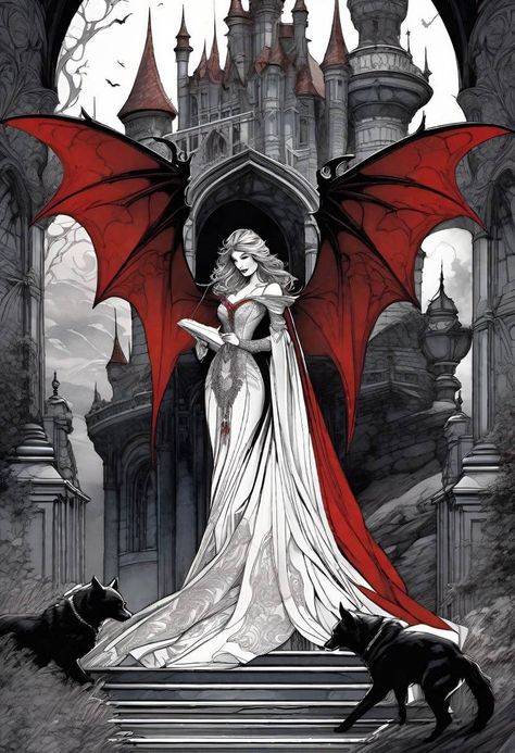 Vampire Queen by IonicAl on DeviantArt. Vampire Seduction Art, The Court Of The Vampire Queen, Redhead Vampire Art, Vampire Bride Art, Court Of The Vampire Queen Fanart, Gothic Vampire Women, Vampire Female Art, Female Vampire Drawing, Vampire Queen Dress