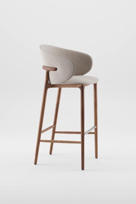 Mela bar chair | Artisan Kursi Bar, Stools For Kitchen Island, Different Types Of Wood, Paint Brands, Bar Chair, Curved Lines, The Loft, Artisan Design, Wooden Chair