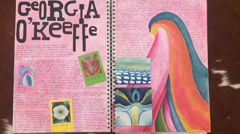 Georgia O'keeffe artist page, all of my own artwork. Georgia O'keeffe Art, Georgia O Keeffe Artist Research Page, Georgia O Keefe Artist Research Page, Georgia Okeefe Gcse Sketchbook, Georgia Okeefe Artist Research Page, Georgia Okeefe Art, Gcse Artist Research, A Level Art Sketchbook Layout, Sketchbook Tips