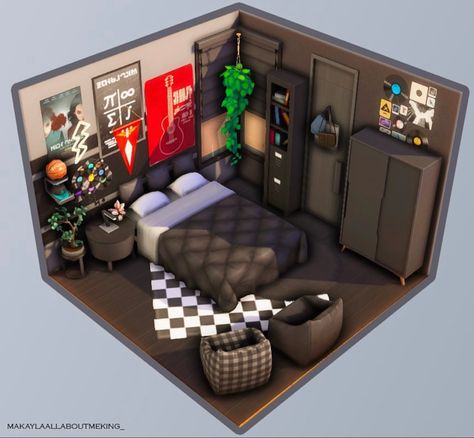 Sims 4 Decorating Ideas, Modern Bedroom Sims 4, Sims 4 Teen Bedroom Ideas, Ua Dorm Room Bnha Ideas, Sims Bedroom Ideas Base Game, Bedroom Sims 4 Ideas, Sims Room Ideas Bedrooms, Sims 4 Teen Boy Room, Sims Teen Room