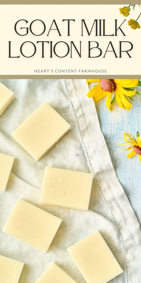 Do you have dry skin that's begging for relief? These homemade lotion bars are perfect! Made with natural ingredients like goat milk and beeswax, they'll help to soothe and protect your skin. Plus, they're easy to make and portable, so you can take them with you wherever you go. Easy Goat Milk Soap Recipe, Goat Milk Body Butter, Lotion Bar Recipe, Goat Milk Soap Recipe, Homemade Goat Milk Soap, Goat Milk Lotion, Lotion Bars Diy, Homemade Lotion Bars, Goat Milk Recipes