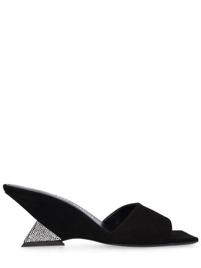 60mm cheope suede & crystal mules - The Attico - Women | Luisaviaroma The Attico, Black Silver, Square, Crystals, Heels, Silver, Leather, Black