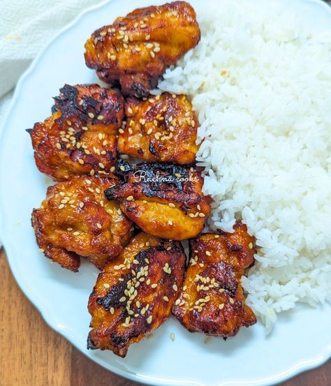 Air fryer Teriyaki Chicken - Rachna cooks Air Fryer Teriyaki Chicken Thighs, Air Fryer Teriyaki Chicken, Teriyaki Chicken Recipe, Teriyaki Glaze, Chicken Teriyaki Recipe, Better Than Takeout, Air Fryer Recipes Chicken, Air Fryer Healthy, Chicken Bites