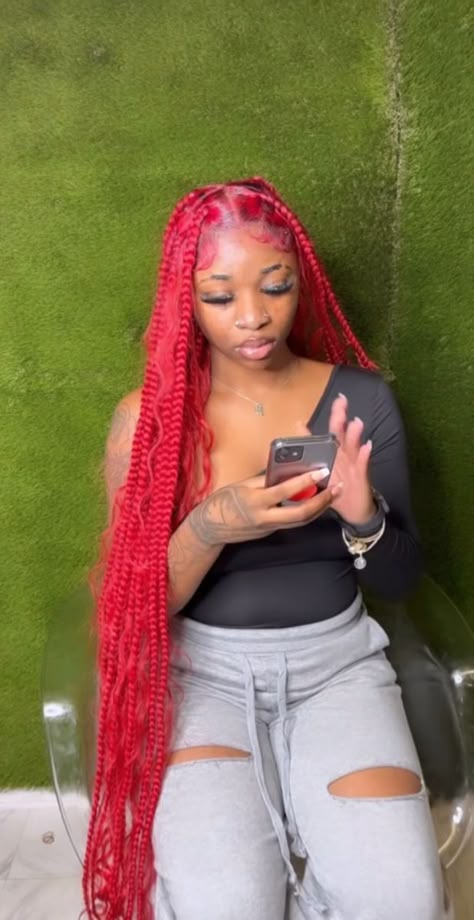 Red Braided Hairstyles For Black Women, Straight Braids, Red Braids, Red Box Braids, Girl Hair Colors, Red Hair Inspo, Hair Puff, Cute Braided Hairstyles, Cute Box Braids Hairstyles