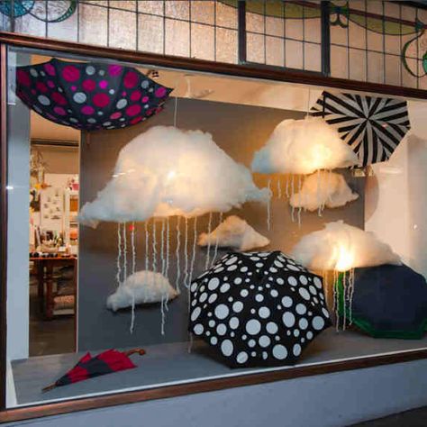 Gina and May umbrellas are too cute!  www.ginaandmay.com; www.dandalooaccessories.com Spring Window Display, Display Visual Merchandising, Display Lighting, Recipes Fish, Healthy Videos, Store Window Display, Store Window Displays, Window Display Design, Spring Window